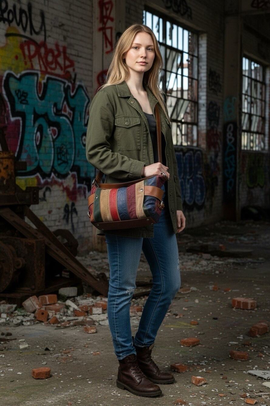 Vintage Y2K Fossil Multicolor Patchwork Hobo Suede Shoulder Handbag Boho